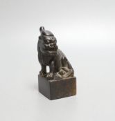 A Chinese soapstone pixiu (lion dog) seal,9.5 cms high.