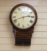 Davidson of London. A William IV brass inset mahogany drop dial wall timepiece