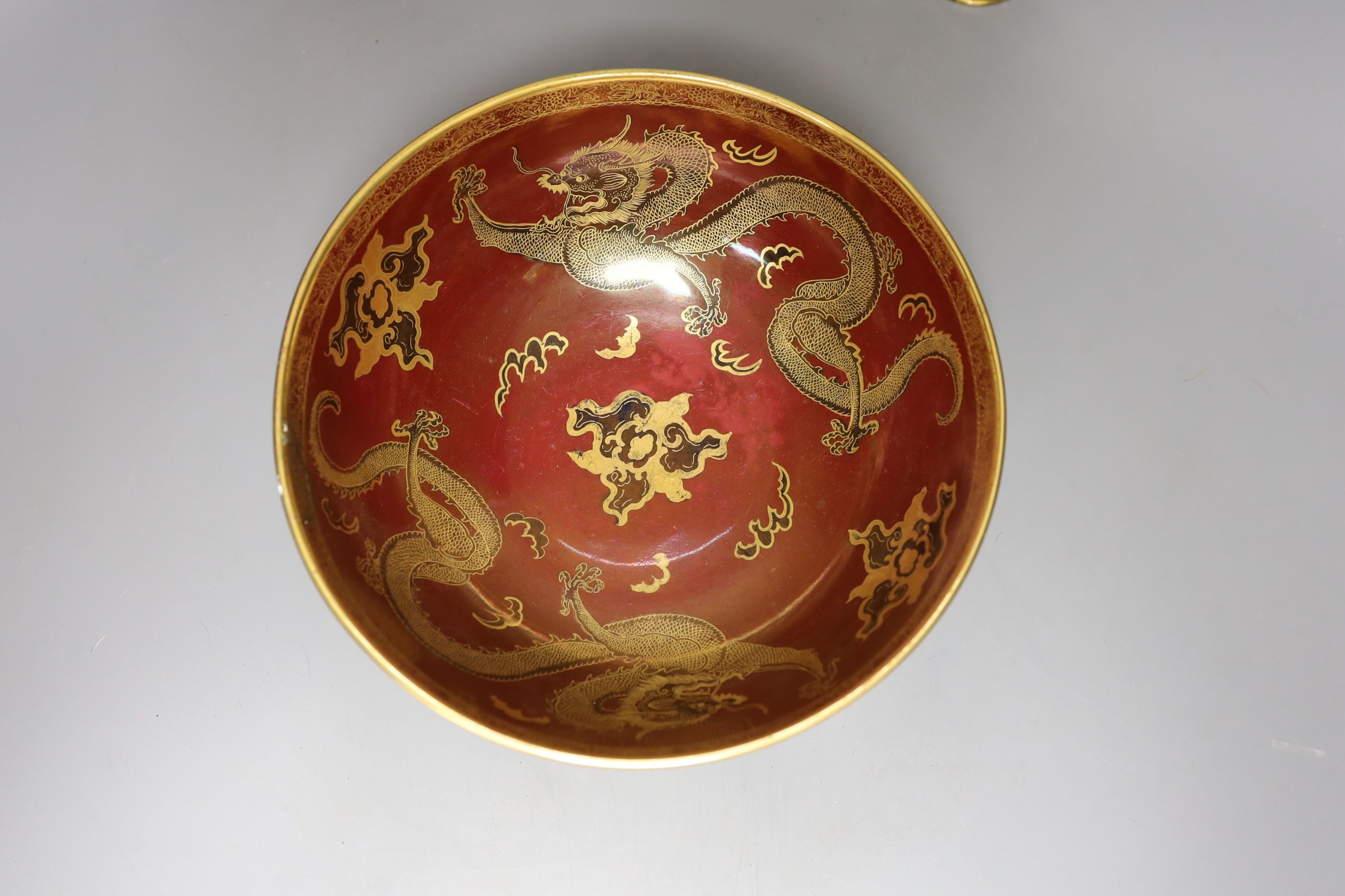 Carlton ware chinoiserie lustre red ground dragon bowl, Rouge Royale vase and similar jar and - Image 3 of 13