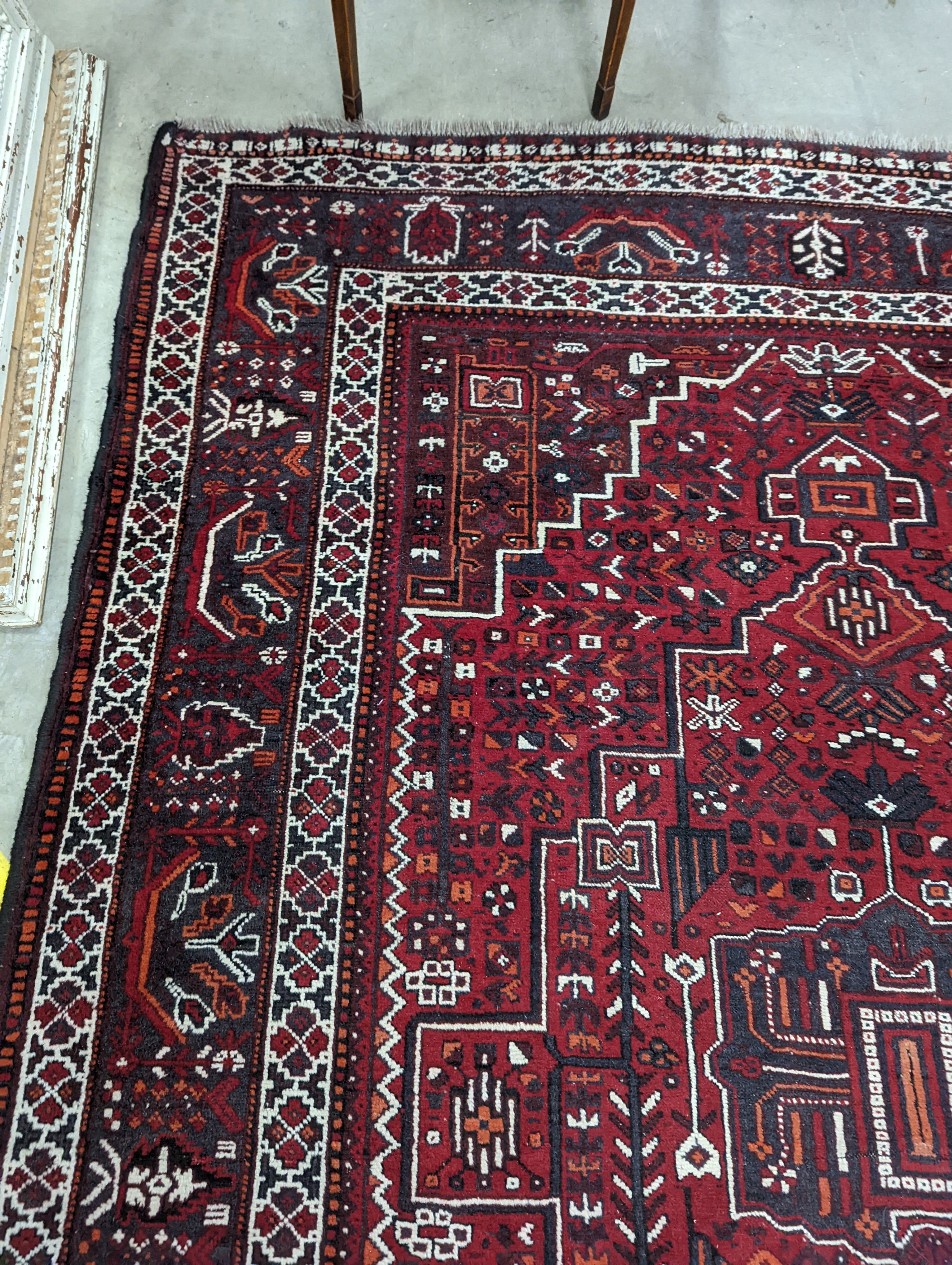 A Caucasian design burgundy ground carpet, 280 x 210cm - Image 5 of 12
