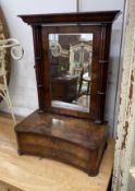 A 19th century Continental mahogany toilet mirror, with concave two drawer base, width 48cm, depth