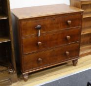 A Victorian mahogany three drawer chest of drawers, width 93cm, depth 50cm, height 91cm