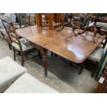 A Regency rectangular mahogany drop leaf dining table, 160cm extended, width 105cm, height 71cm