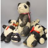 Large Merrythought Panda 1930's, Some Hairloss With Small Merrythought, One eye missing and 3