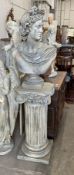 A fibre clay classical bust on ionic fluted column, height 170cm