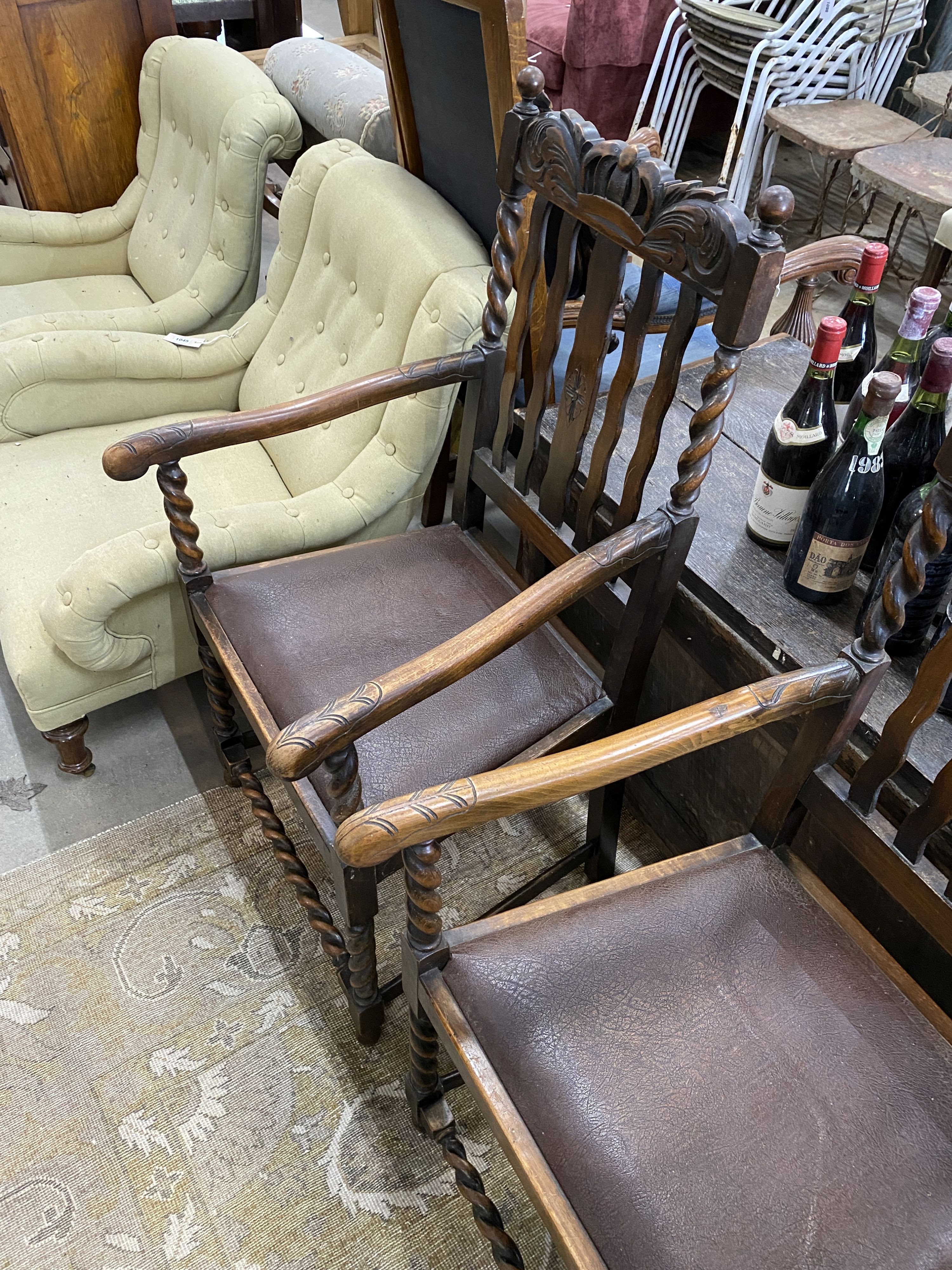A pair of 1930’s carved beech Carolean style elbow chairs - Image 3 of 3