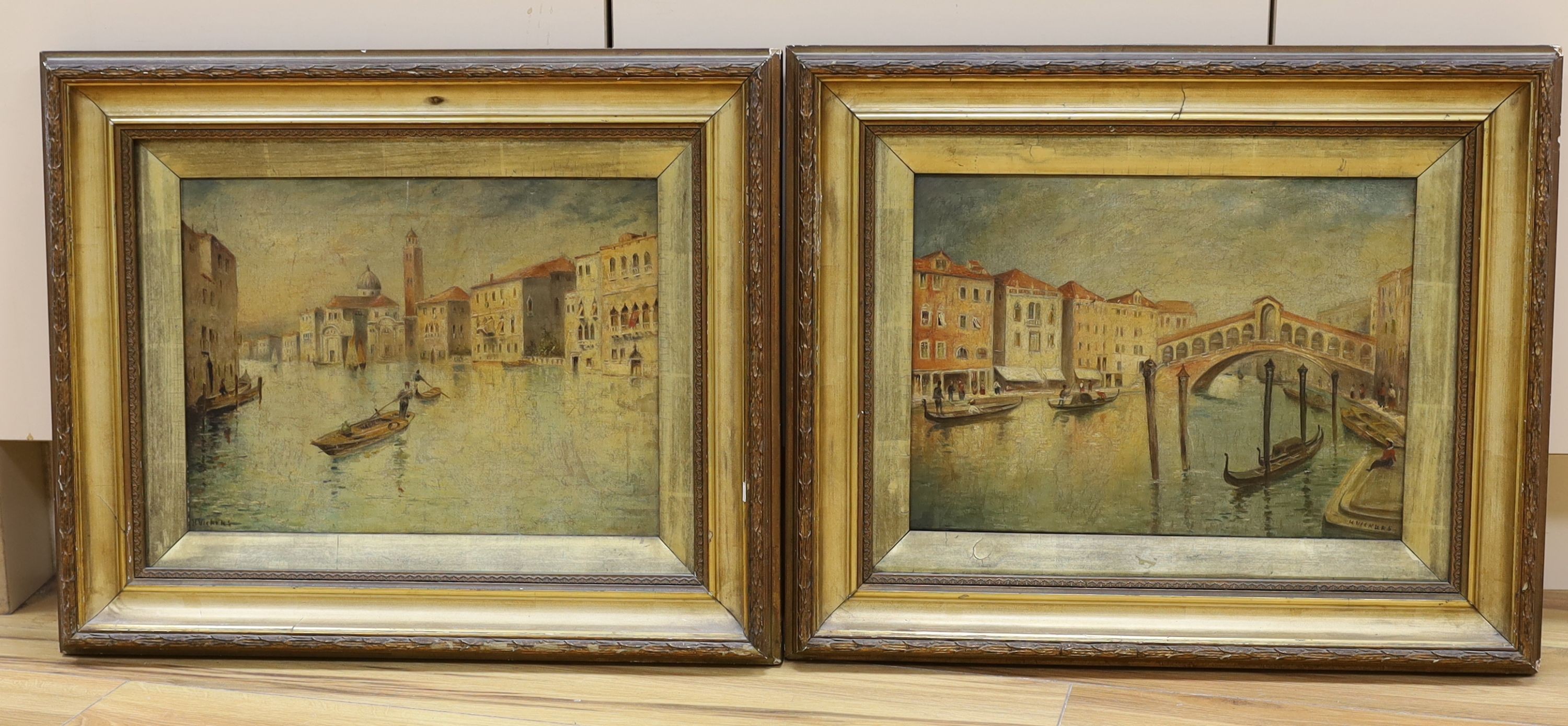 H Vickers, pair of oils on canvas, Views of Venice, signed, 28 x 37cm.
