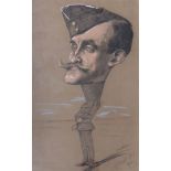 Marcel Pic, coloured chalks, Caricature of an officer, signed and dated 1901, 50 x 32cm