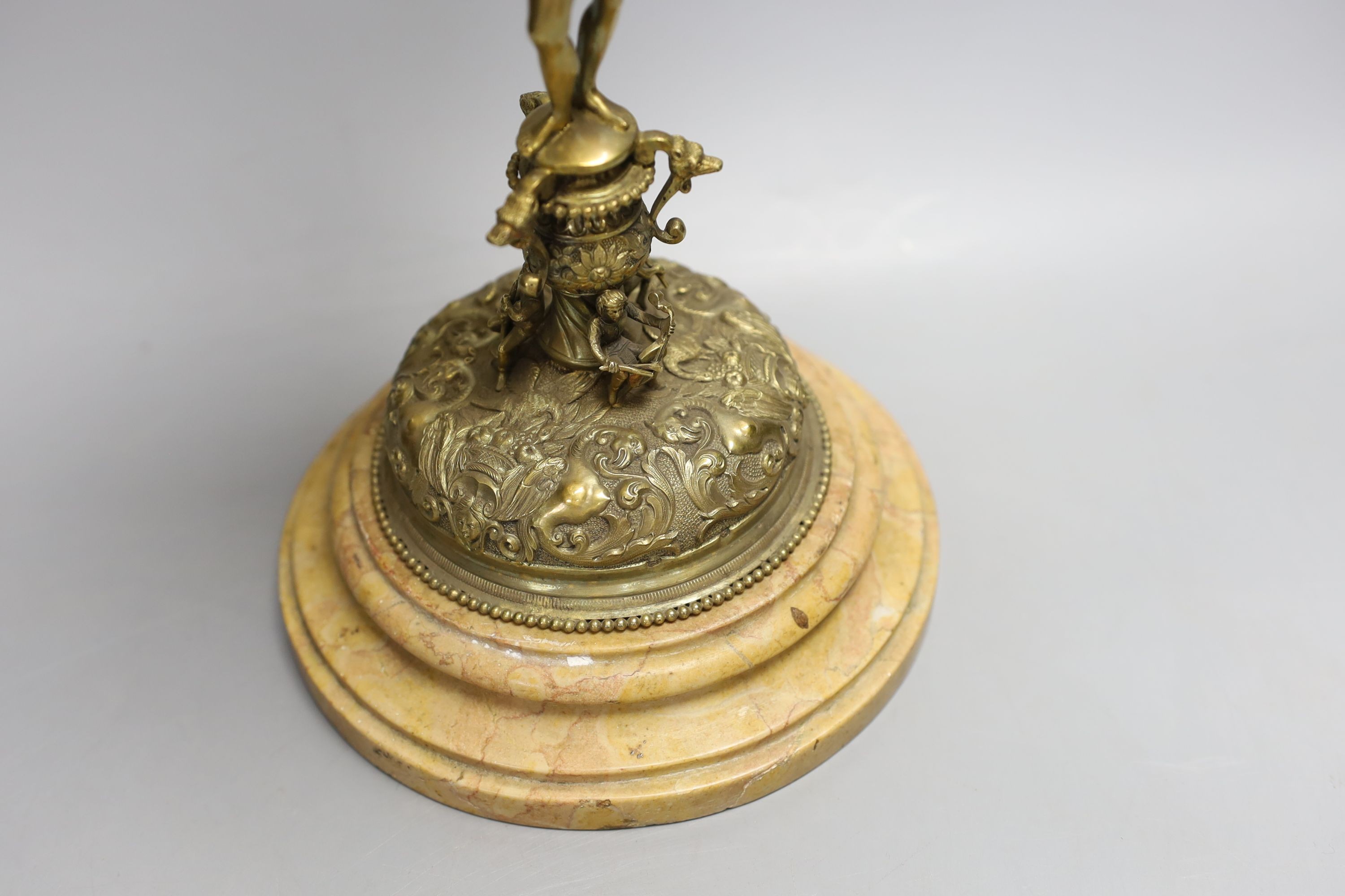 A decorative Bacchus electrotype chalice and cover on stone base - 49cm high - Image 3 of 7