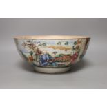 An 18th century Chinese export famille rose punch bowl (with historic damage and riveted repair)