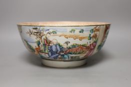 An 18th century Chinese export famille rose punch bowl (with historic damage and riveted repair)