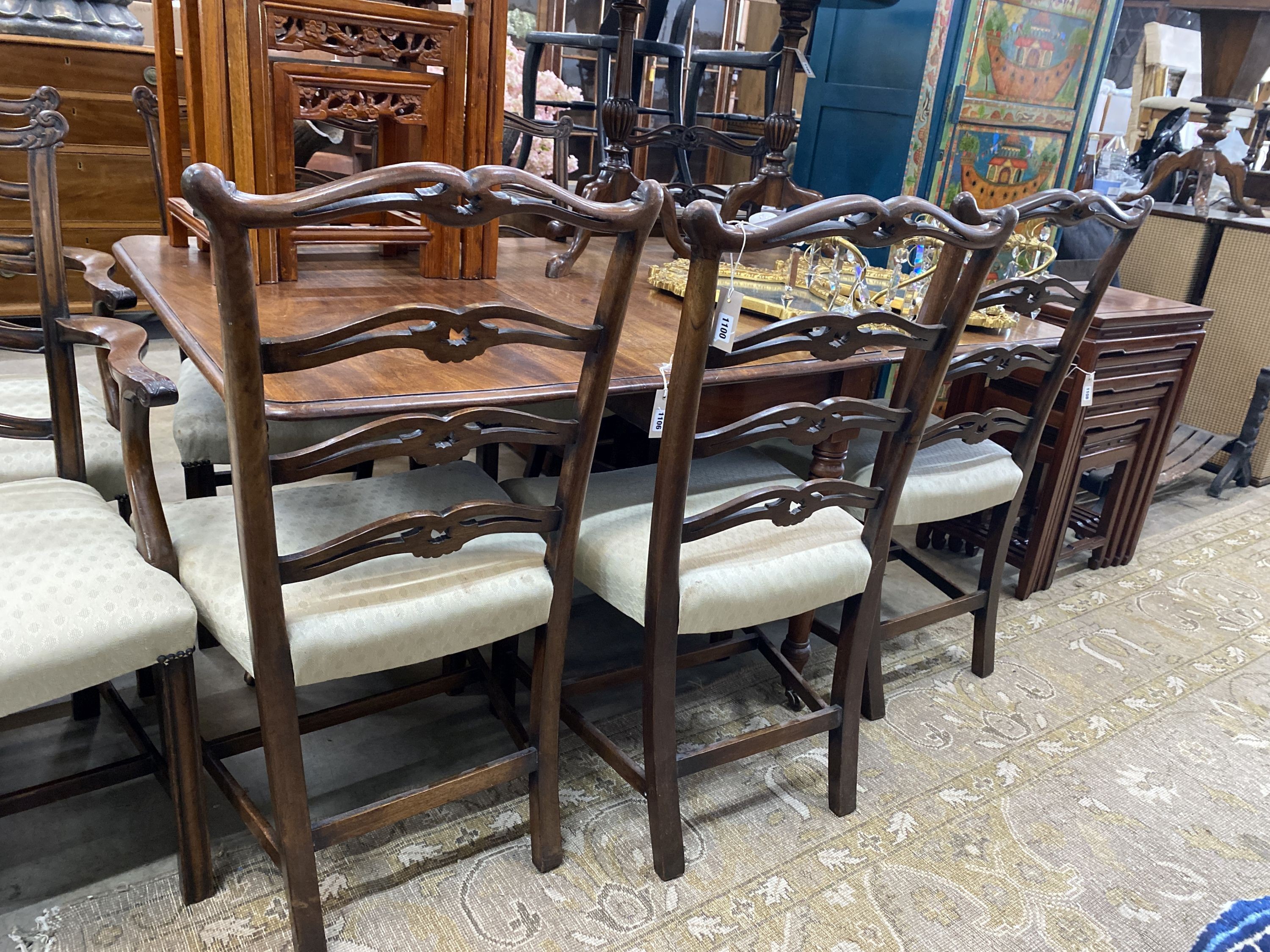 A set of six Chippendale style mahogany dining chairs with pierced ladder backs, two with arms - Image 2 of 3