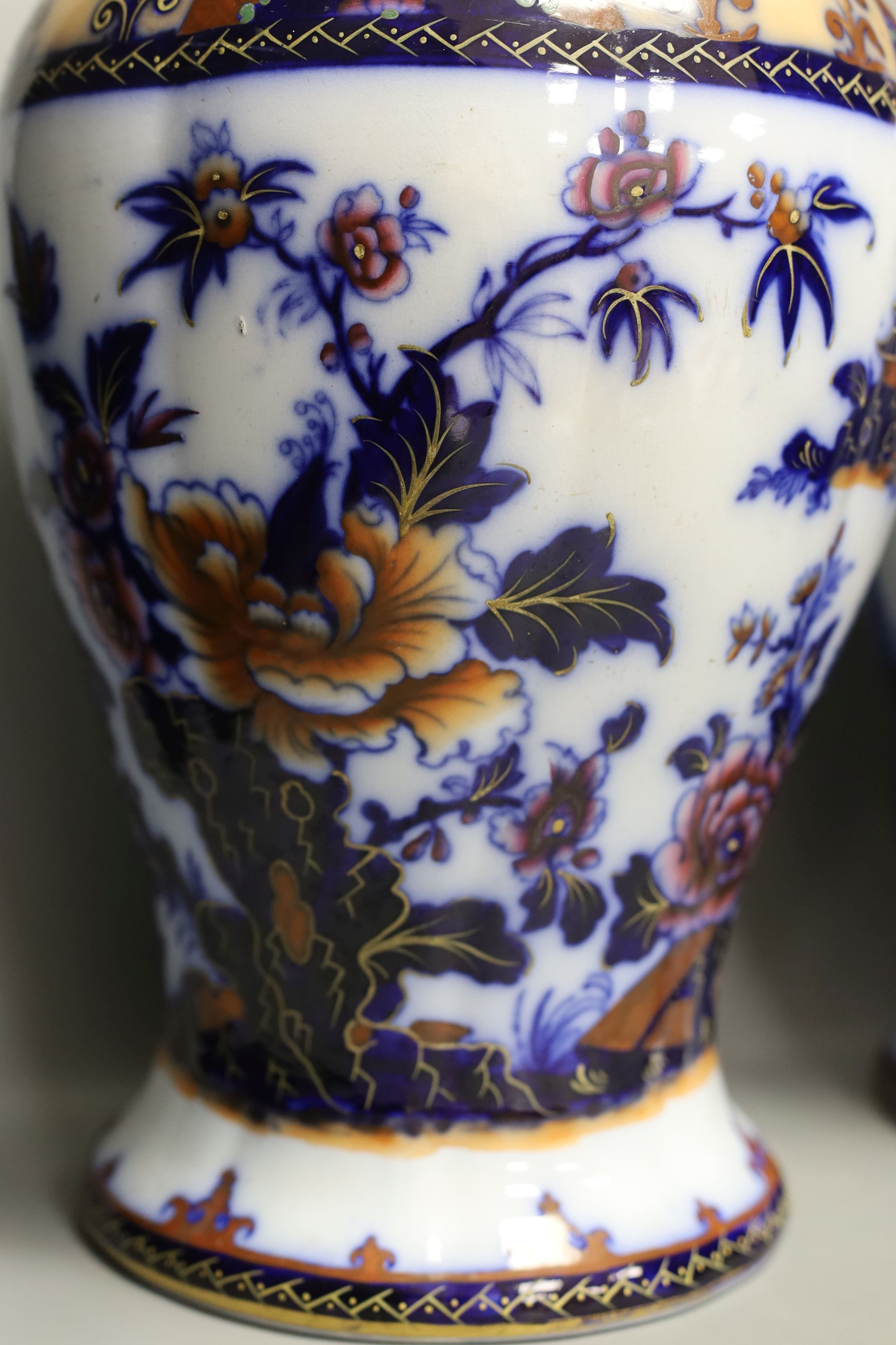 A pair of mid 19th century ironstone vases and covers - 51cm tall - Image 2 of 8