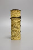 A 19th century carved Cantonese export ivory case and mother-of-pearl games counters - 12.5cm tall