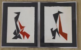 Attributed to Béla Koncz (1925-2002), pair of ink and watercolour studies, Abstract