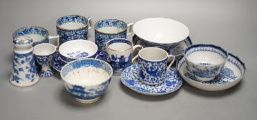 Mixed blue and white tableware including Burleigh ware, Wood’s and other 19th century blue and white