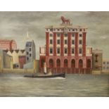 Main 1949, oil on canvas, View of The Old Lion Brewery, Thames South Bank, signed and dated 1949-50,
