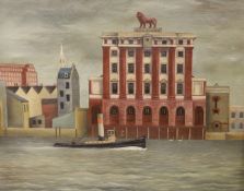 Main 1949, oil on canvas, View of The Old Lion Brewery, Thames South Bank, signed and dated 1949-50,