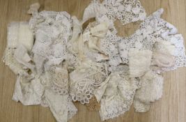 A collection of chemical lace collars, mostly 20th century, and other machine lace