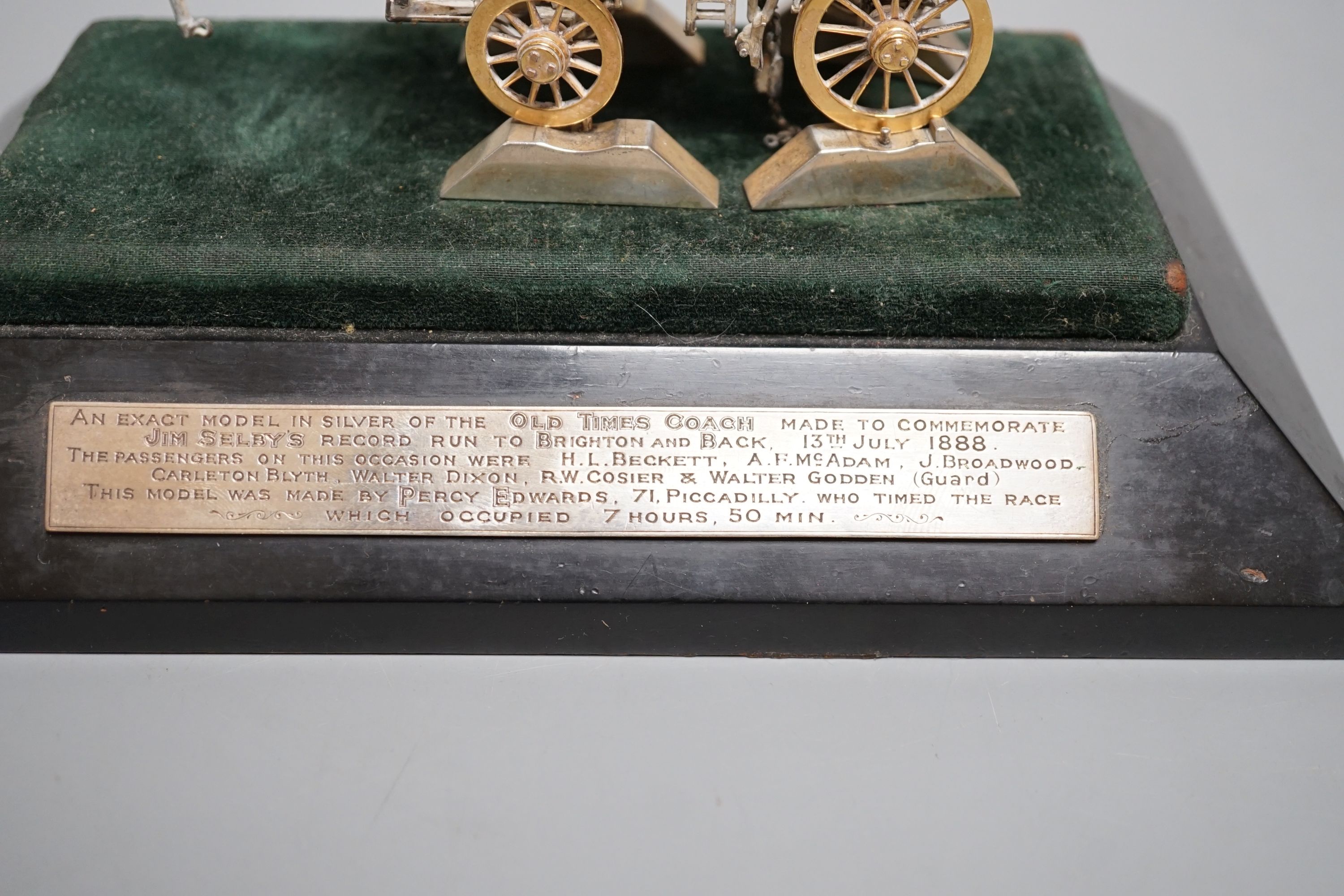 A parcel gilt white metal and enamelled miniature model of 'The Old Times Coach Made To - Image 3 of 4