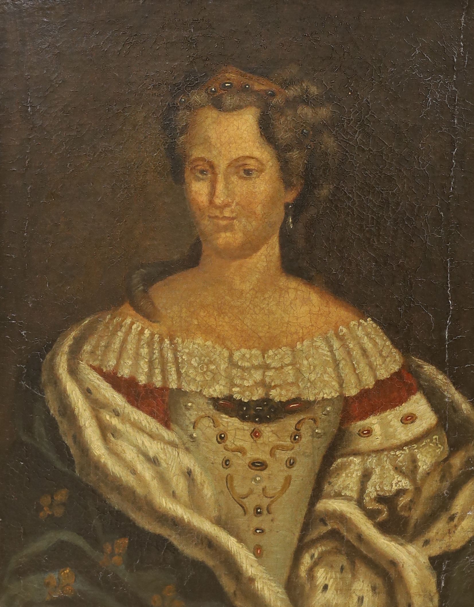 Late 18th century English School, oil on canvas, Portrait of a noblewoman, 49 x 38cm