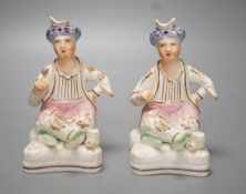 Two Staffordshire porcelain figures of seated Ottoman Turks - 12.5cm high