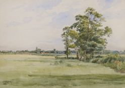 Curtis Duassut (fl. 1889-1930), watercolour, Open landscape, signed and dated 1891, 24 x 34cm