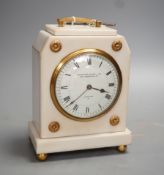 A Camerer Kuss marble and ormolu mantel clock, lion mark to movement with key, 18cm tall