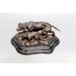 After Barye, bronze group of dogs - 11cm tall