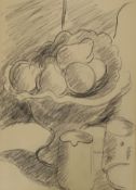 Sir Matthew Smith (1879-1959), pencil on paper, Still life of fruit in a bowl, label of