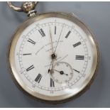 A late Victorian silver open face chronograph pocket watch, by Stewart Dawson & Sons, cased diameter