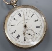 A late Victorian silver open face chronograph pocket watch, by Stewart Dawson & Sons, cased diameter