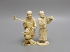 Two Japanese sectional ivory figures of farmers, early 20th century - tallest 13.5cm