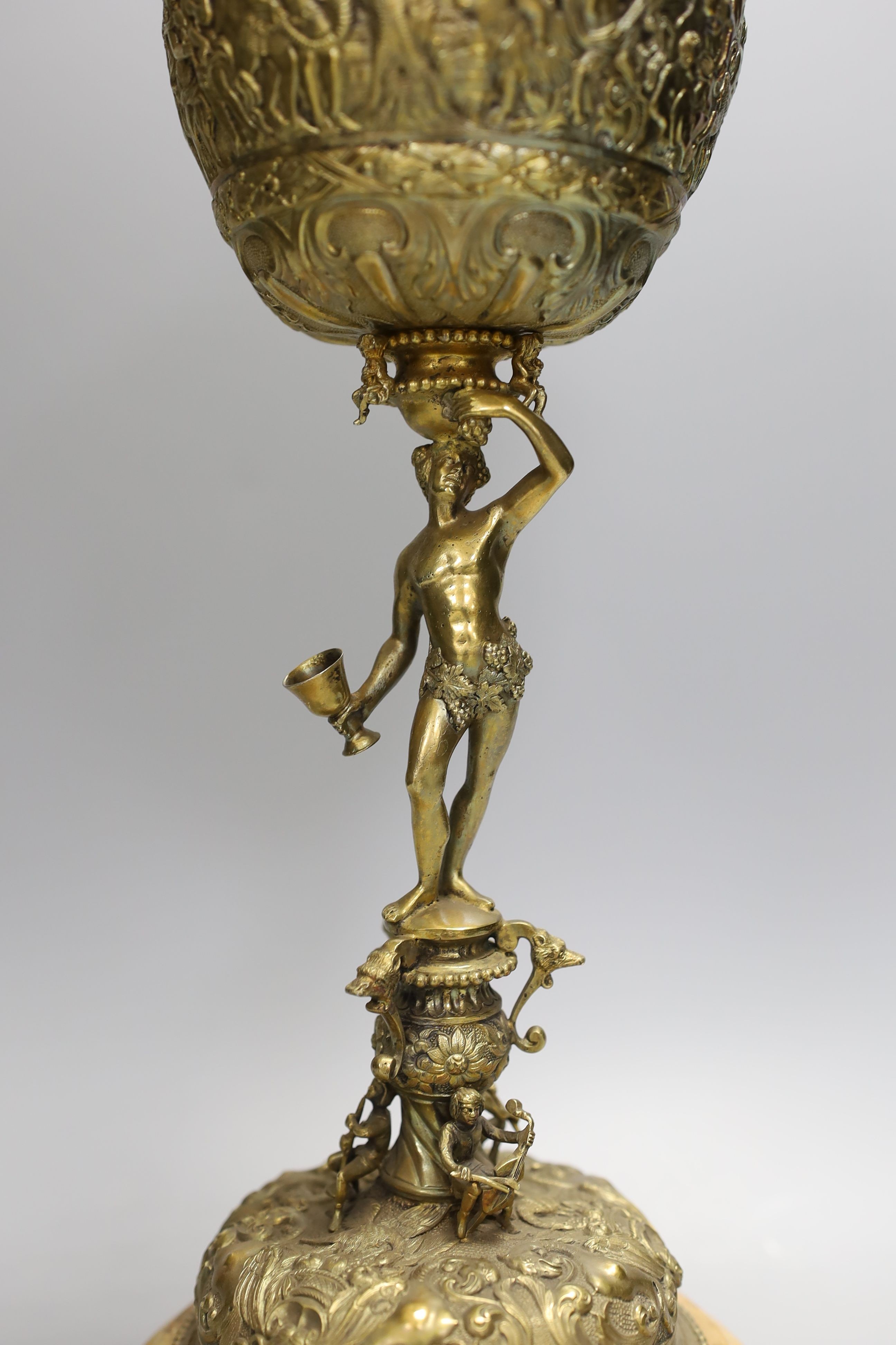 A decorative Bacchus electrotype chalice and cover on stone base - 49cm high - Image 2 of 7