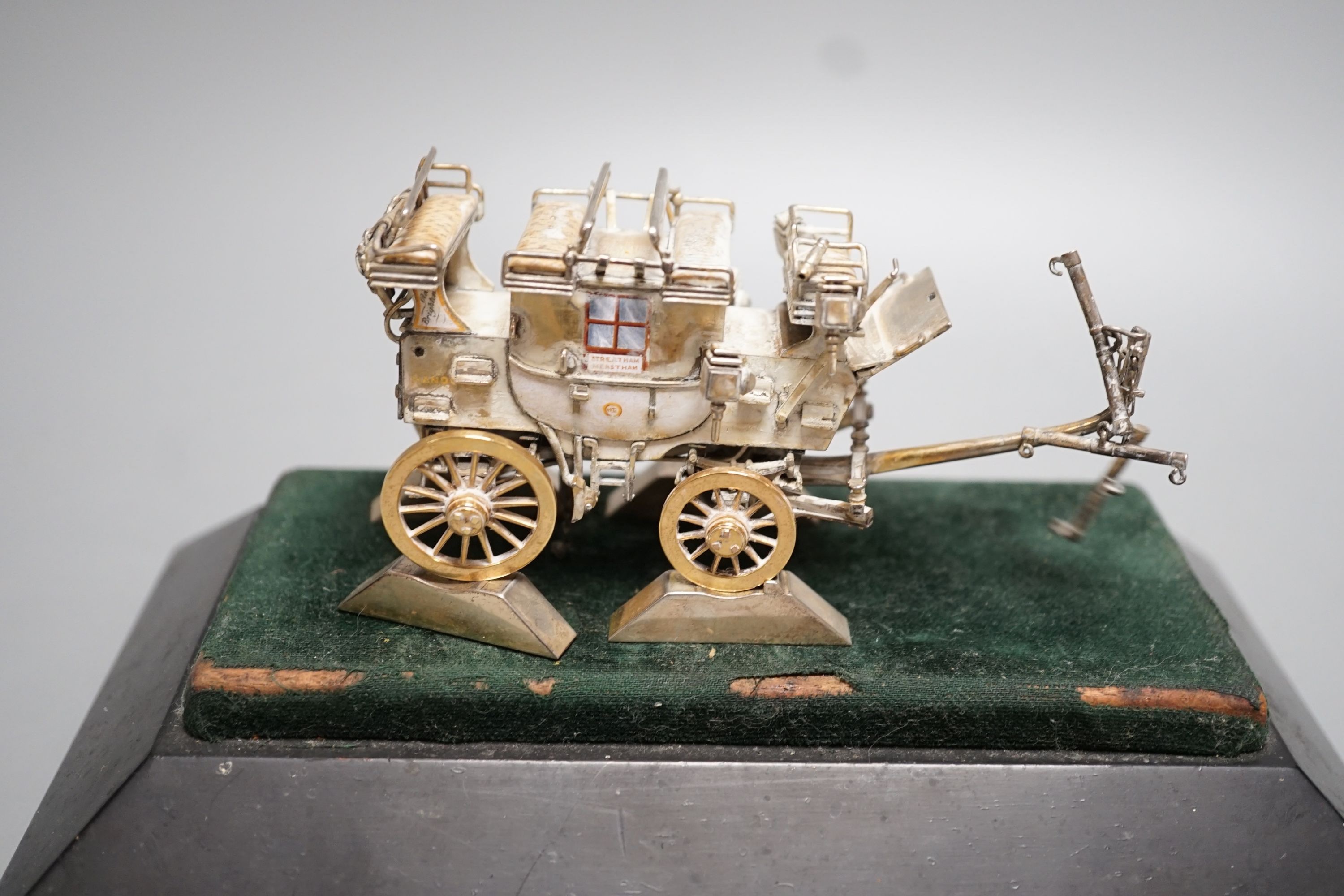 A parcel gilt white metal and enamelled miniature model of 'The Old Times Coach Made To - Image 4 of 4