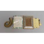 A Victorian mother-of-pearl and abalone card case, a Southern Indian card case, an ivory and pique