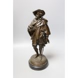 Jean Jules Salmson (1823-1902) a bronze figure of Van Dyck on marble circular base, signed to the