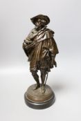 Jean Jules Salmson (1823-1902) a bronze figure of Van Dyck on marble circular base, signed to the
