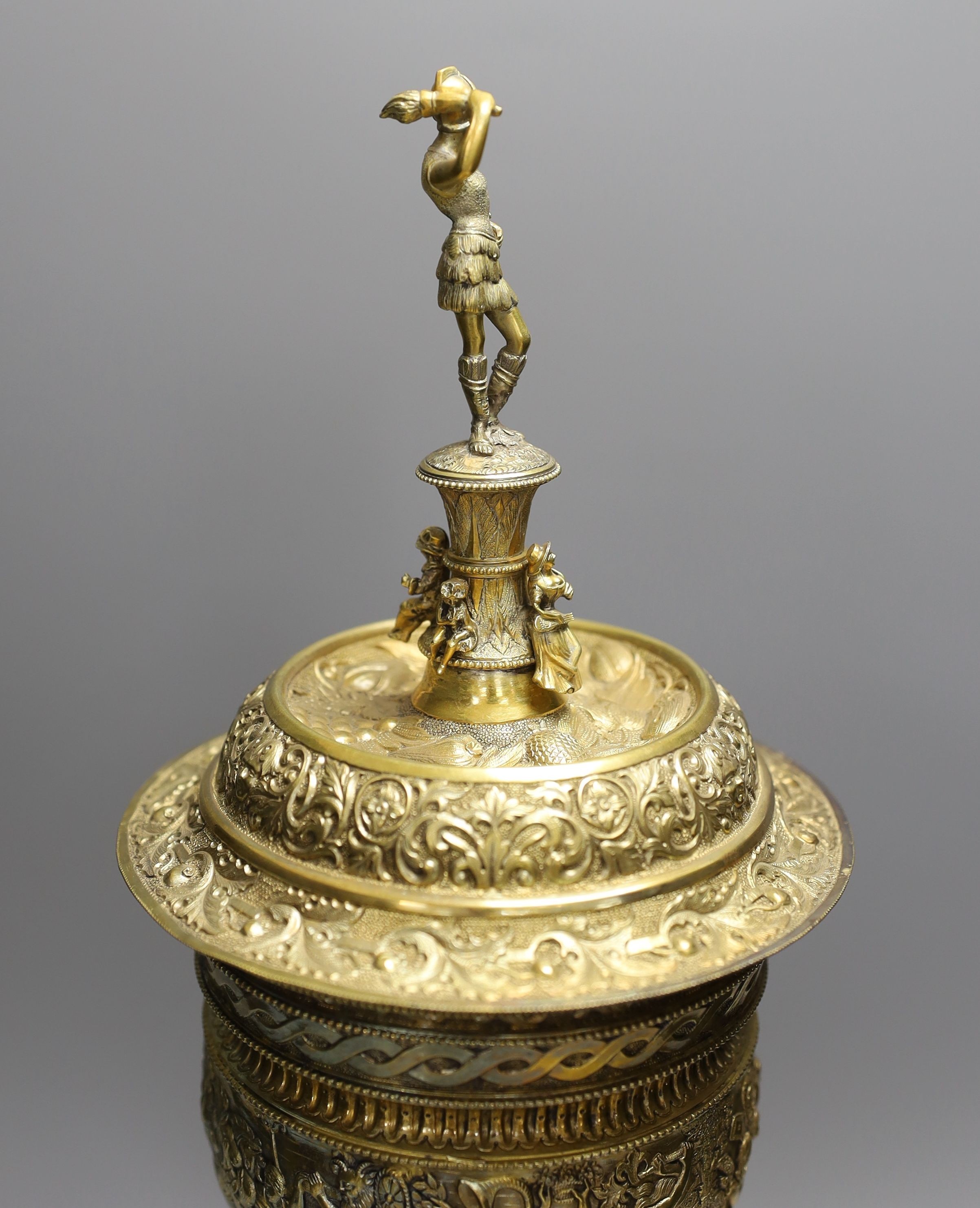 A decorative Bacchus electrotype chalice and cover on stone base - 49cm high - Image 7 of 7
