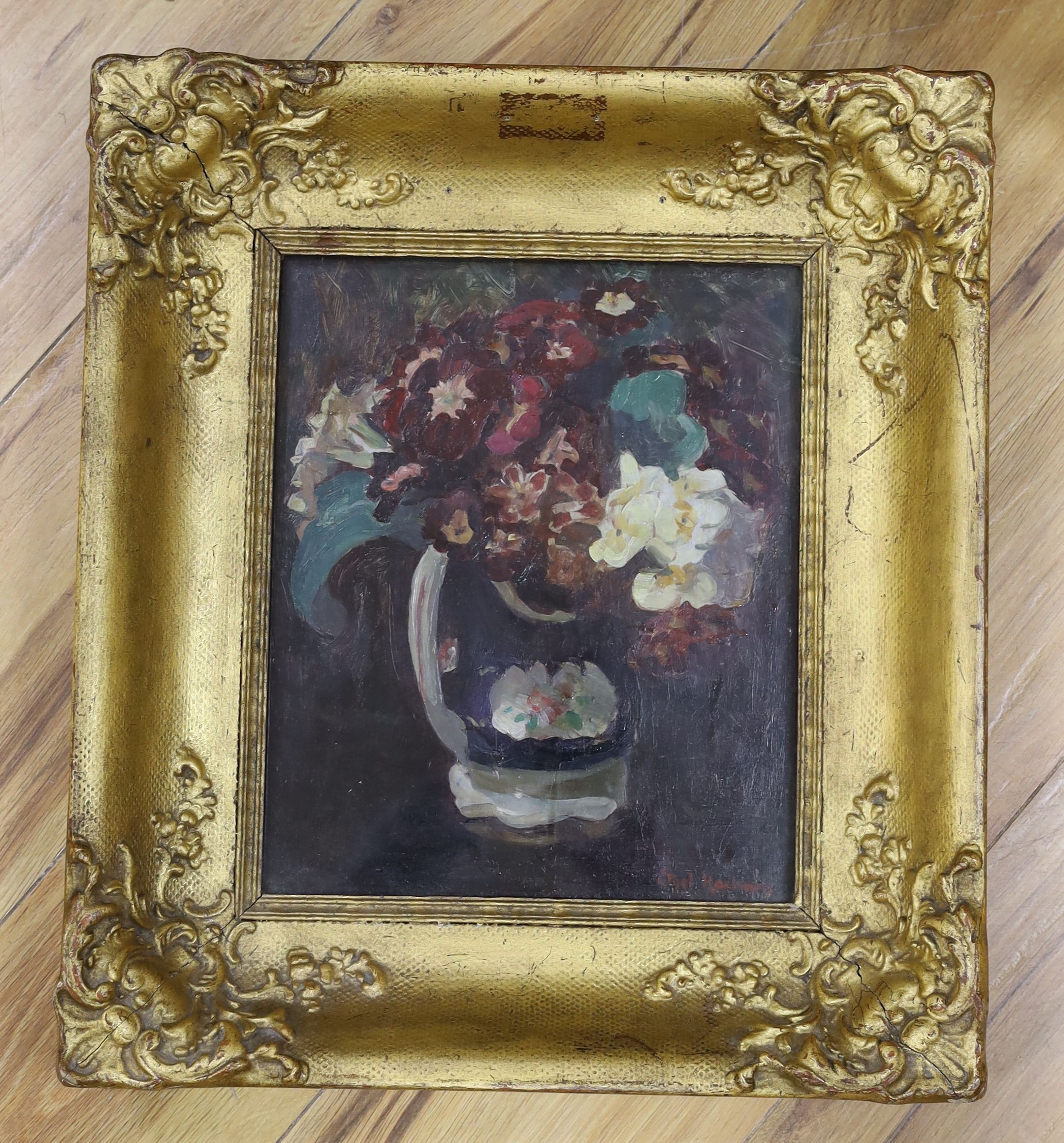 Ethel Raeburn (1867-1935), oil onboard, still life of flowers in a jug, signed, 29 x 24cm. - Image 2 of 4