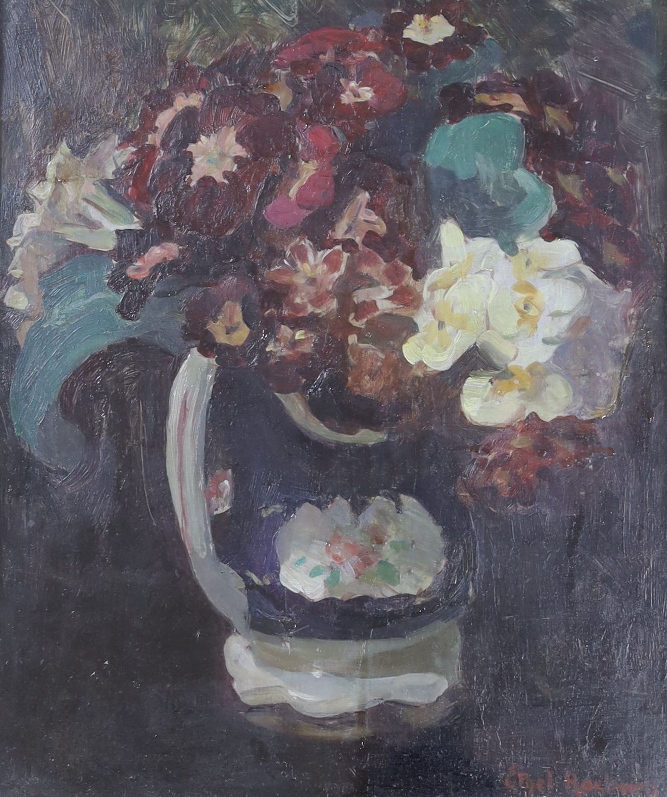 Ethel Raeburn (1867-1935), oil onboard, still life of flowers in a jug, signed, 29 x 24cm.