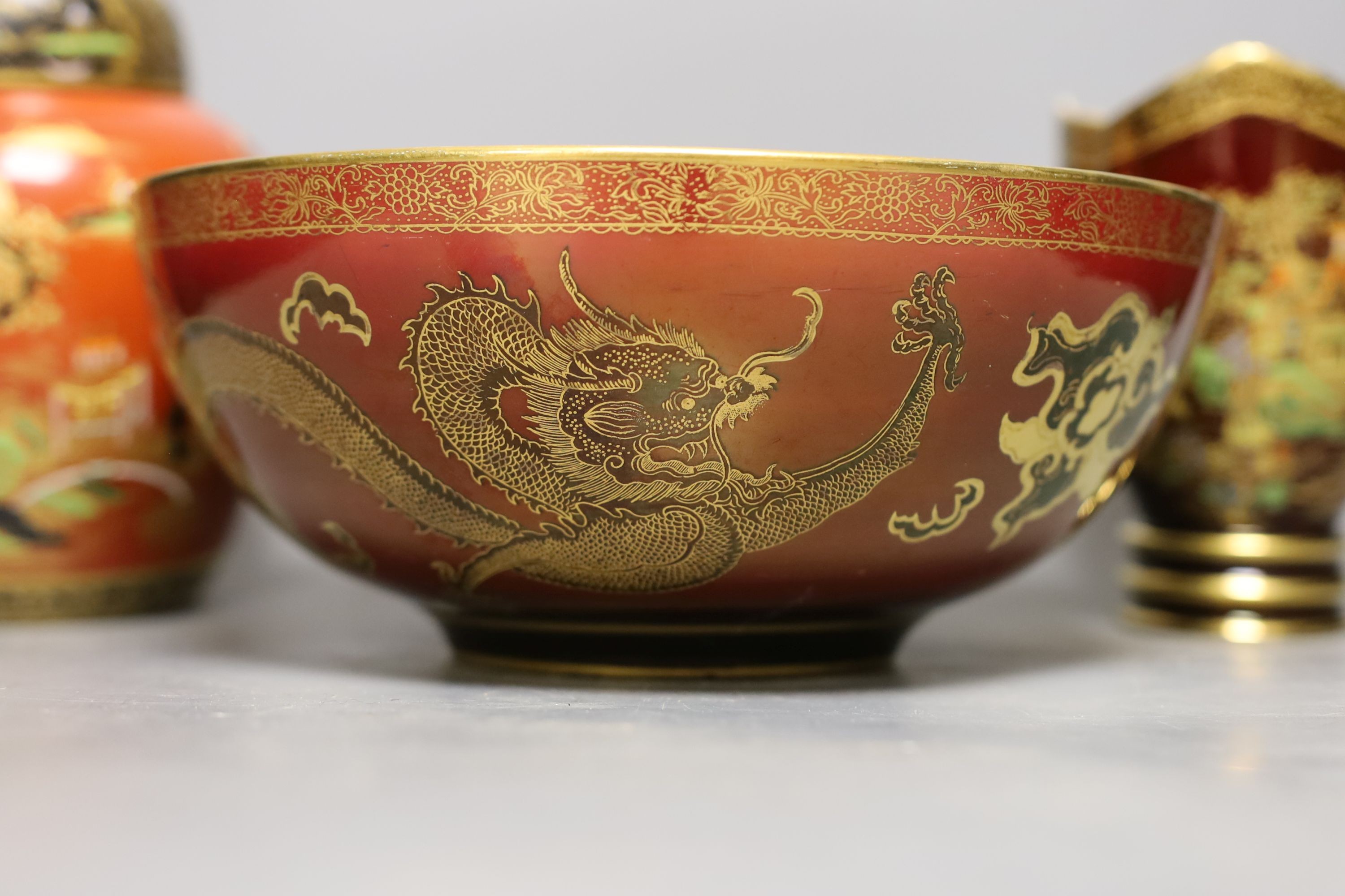 Carlton ware chinoiserie lustre red ground dragon bowl, Rouge Royale vase and similar jar and - Image 2 of 13
