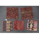 Five assorted Kilim and Tekke carpet cushion covers, largest 48 x 48cm