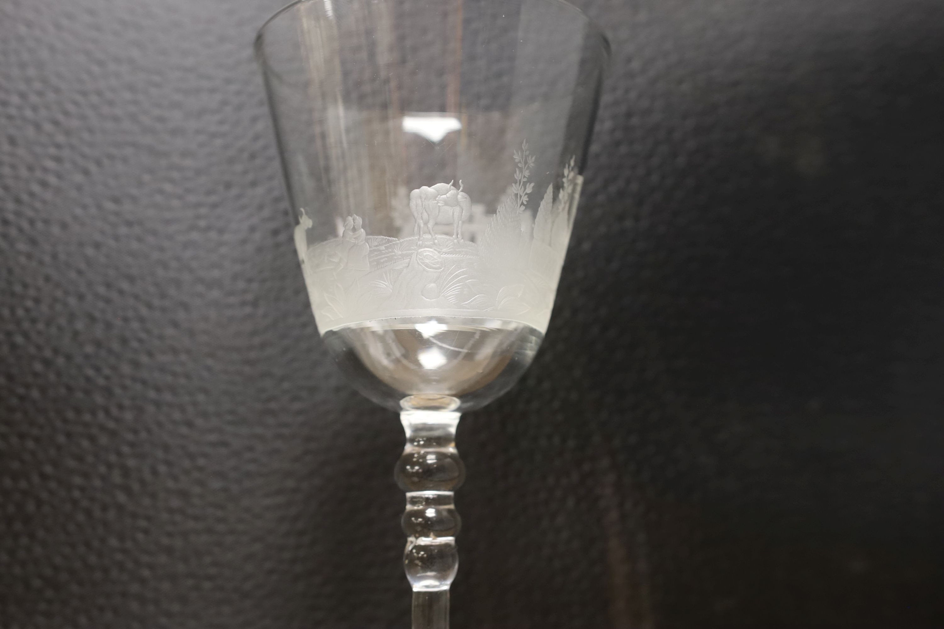 A Dutch engraved Newcastle goblet - 19cm tall - Image 5 of 5