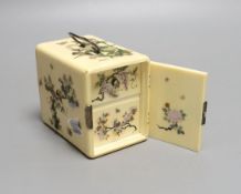 A Japanese Shibayama style ivory kodansu (table cabinet), Meiji period, with white metal lock,