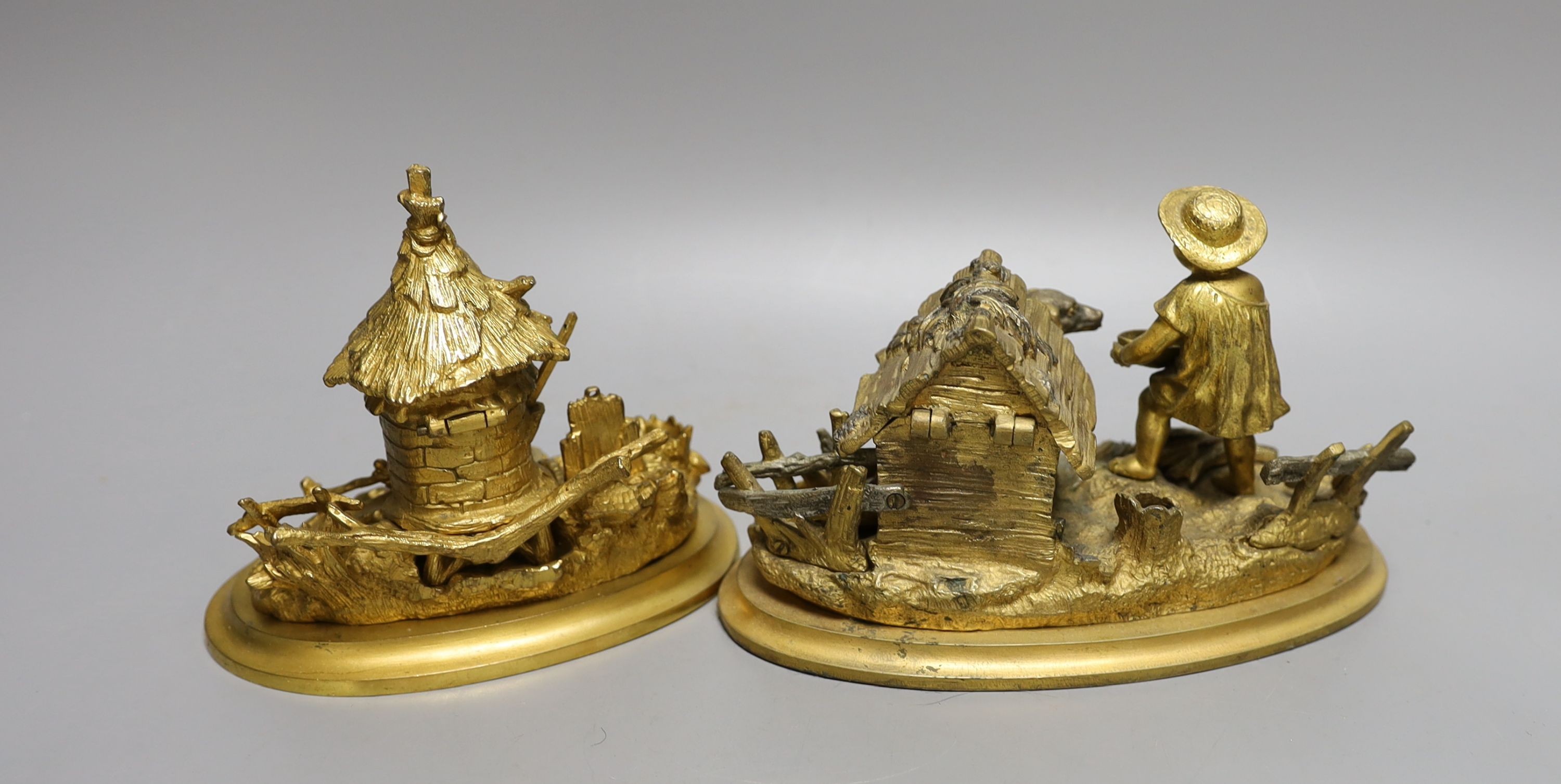 Two ormolu inkwells modelled as a dog in a kennel and a water mill - Image 2 of 3