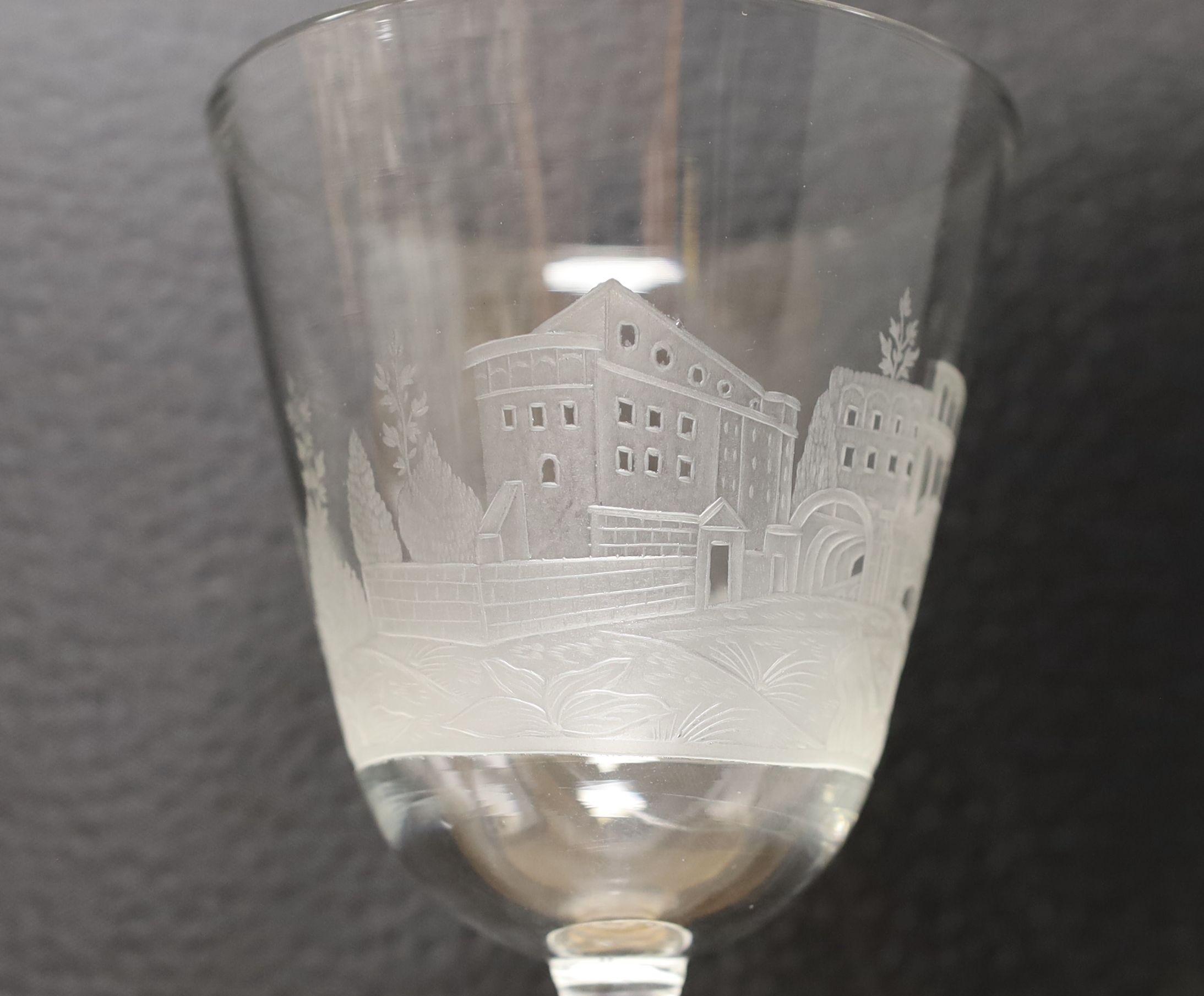 A Dutch engraved Newcastle goblet - 19cm tall - Image 2 of 5