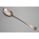 A George II silver Hanovarian pattern hash spoon spoon, makers mark worn, possibly John Harvey I?,