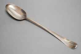 A George II silver Hanovarian pattern hash spoon spoon, makers mark worn, possibly John Harvey I?,