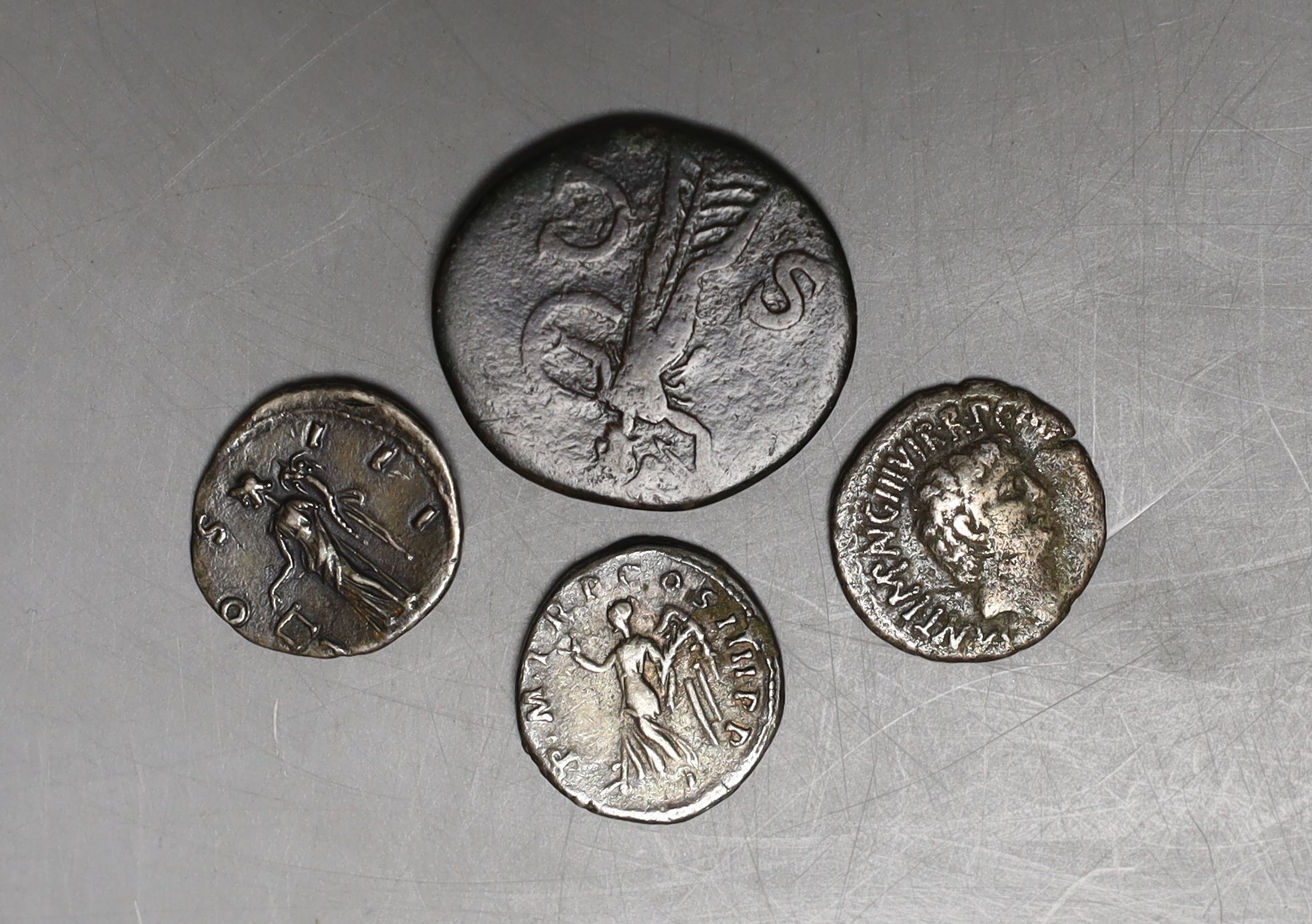 Three Roman AR denarius - Hadrian etc, and a Claudius AE as (4) - Image 2 of 2